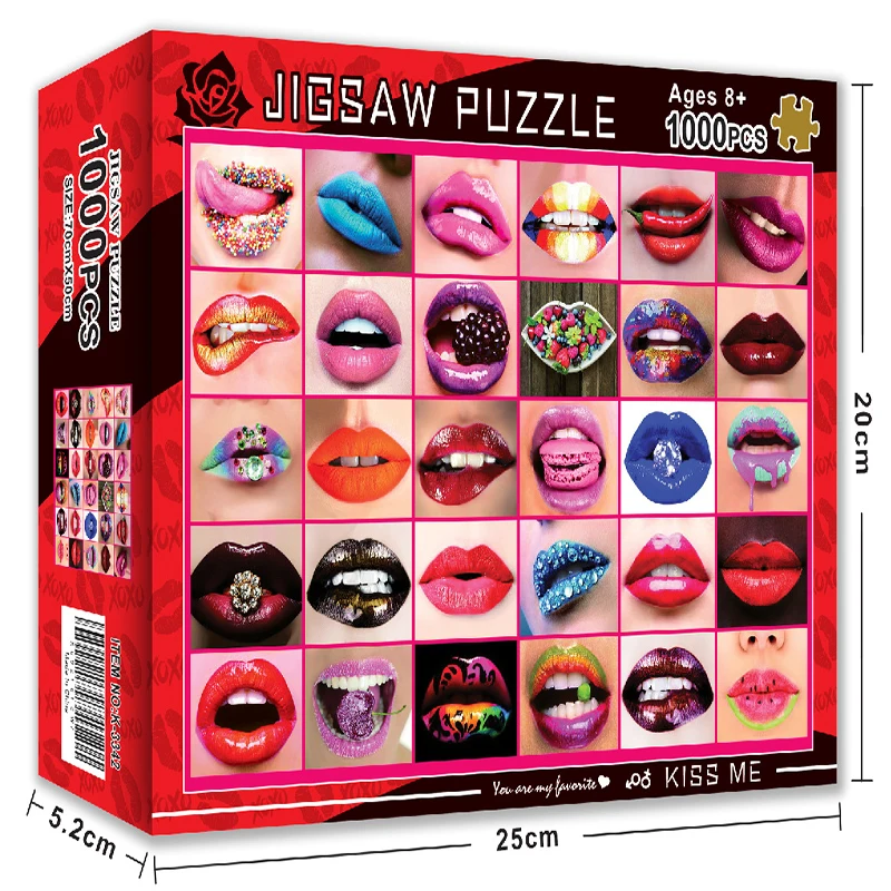 Adult Puzzle 1000 Pieces Fashion Women Lipstick Pattern Paper Jigsaw Toy 70*50cm Gift Box Design Cheap Sale Price |