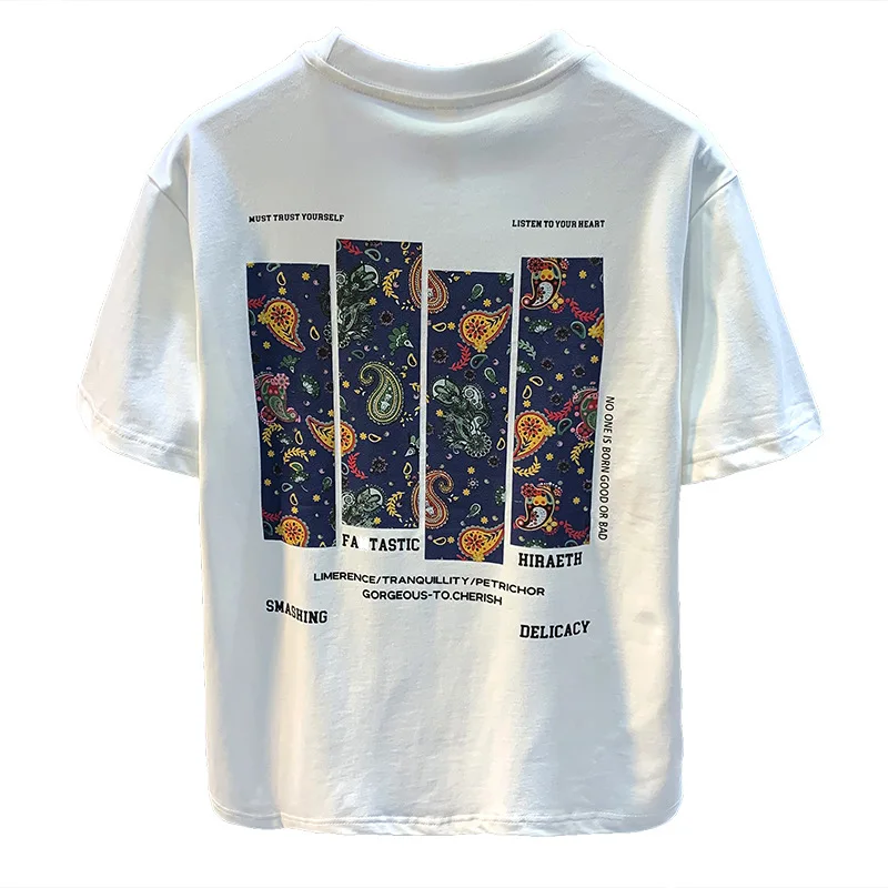 

Printed Short SleeveTT-shirt Chinese Style for Men Design Paisley2024Summer New Street Half Sleeve Clothes