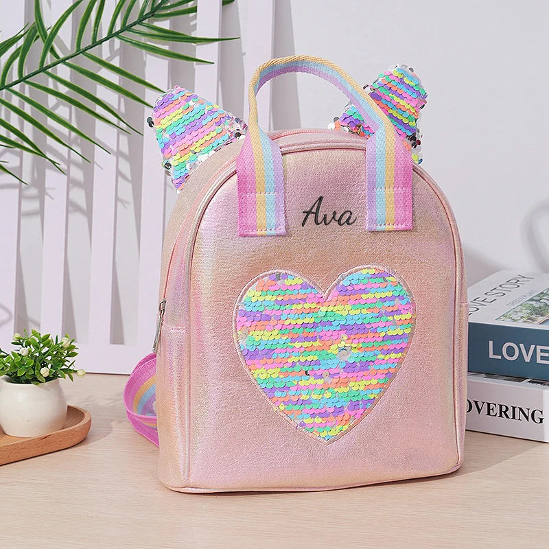 

Personalised Embroidery Toddler Backpack with Heart Custom Name Kid Lunch Bag Cute Preschool Rucksack for Children Gift for Gril