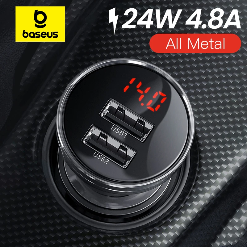 Phone Charger Adapter Phone Charger Car Charger Car Phone Charger Baseus 24W USB Car Charger for Phone 4.8A Fast Mobile Phone Charger Adapter for Huawei Xiaomi with LED Display Car