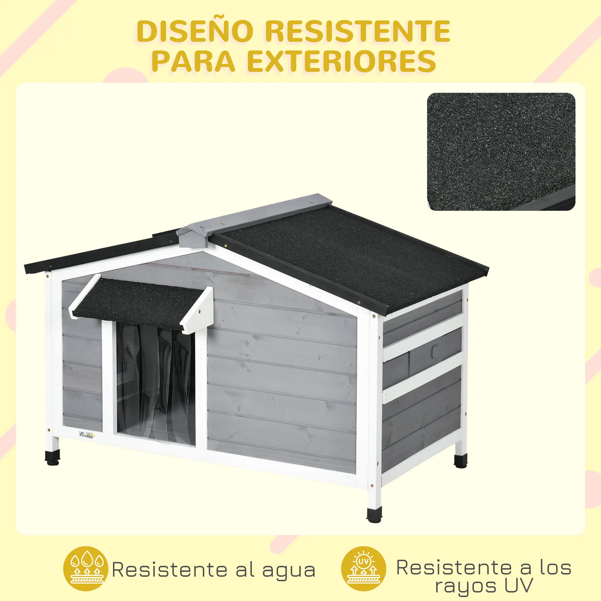 PawHut Caseta para Perros de Exterior con Techo Asfáltico 97x72x65 cm Gris 4