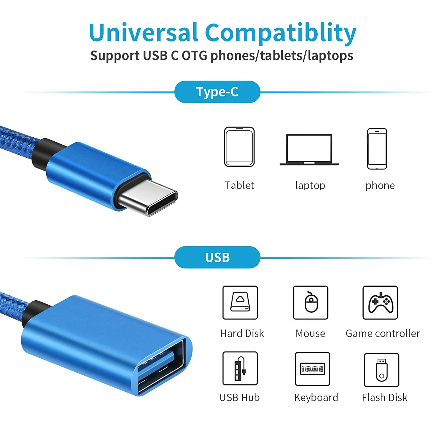 OTG Type C Cable Adapter USB to Type C Adapter Connector for Xiaomi Samsung S20 Huawei OTG Data Cable Converter for MacBook Pro