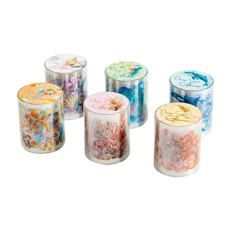1Roll 2M Whisper Marine Life Material Backing daily Stickers Sea Shimmer Adhesives Supplies Tape Roll PET Deep Scrapbook 50mm*2m 4