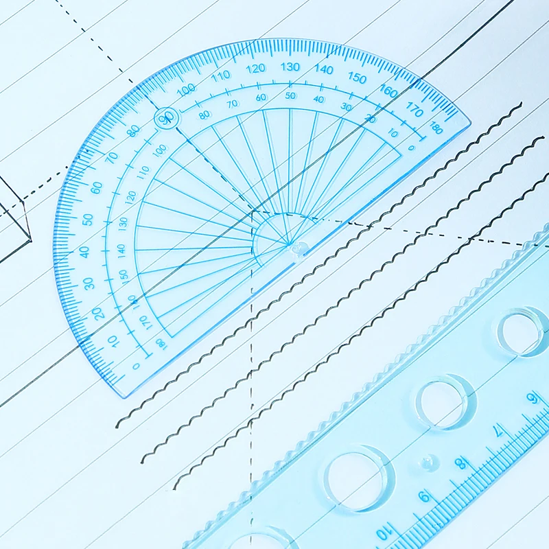 4pcs Transparent Triangle Rulers Set Maths Drawing Metal Ruler Stationery Rulers Mathematical for School