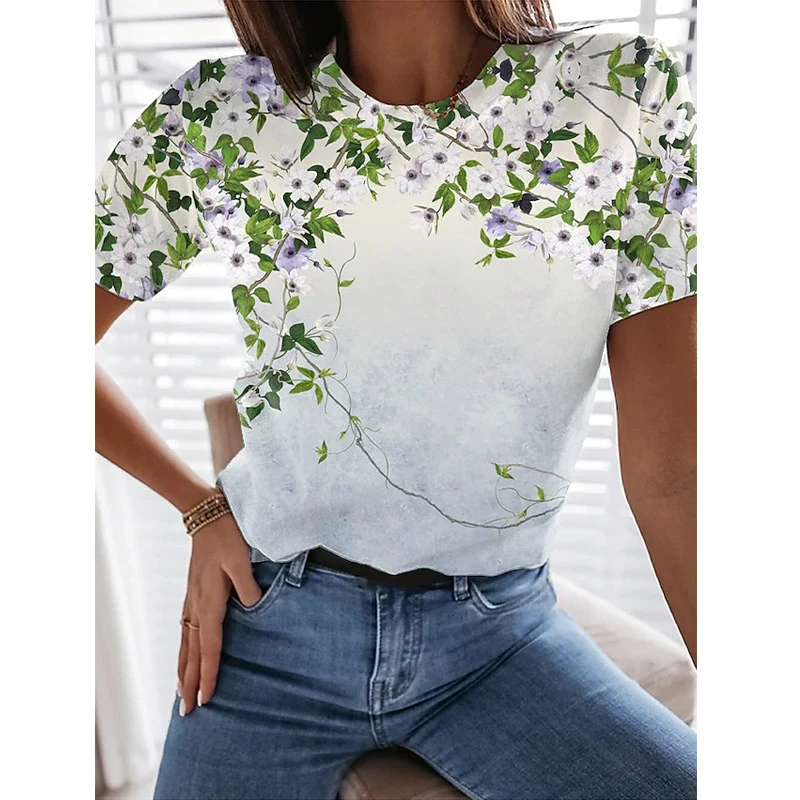 3D Sunflower Print Women's Floral Theme T-Shirt with Flower Printed Vintage Clothes, Harajuku Shirt Ladies Plus Size Tshirts tee shirts