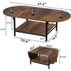 Coffee Table 2-Tier Small Folding Coffee Tables with Storage for Living Room Mid Century Center Table Vintage 3