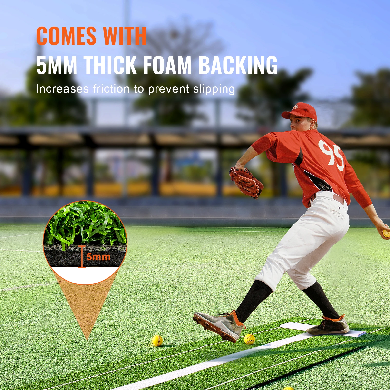 SucceBuy 10 x 3FT Softball Pitching Mat Softball Pitching Mound Antislip Antifade Rubber Softball Pitching Training  Mat  Green