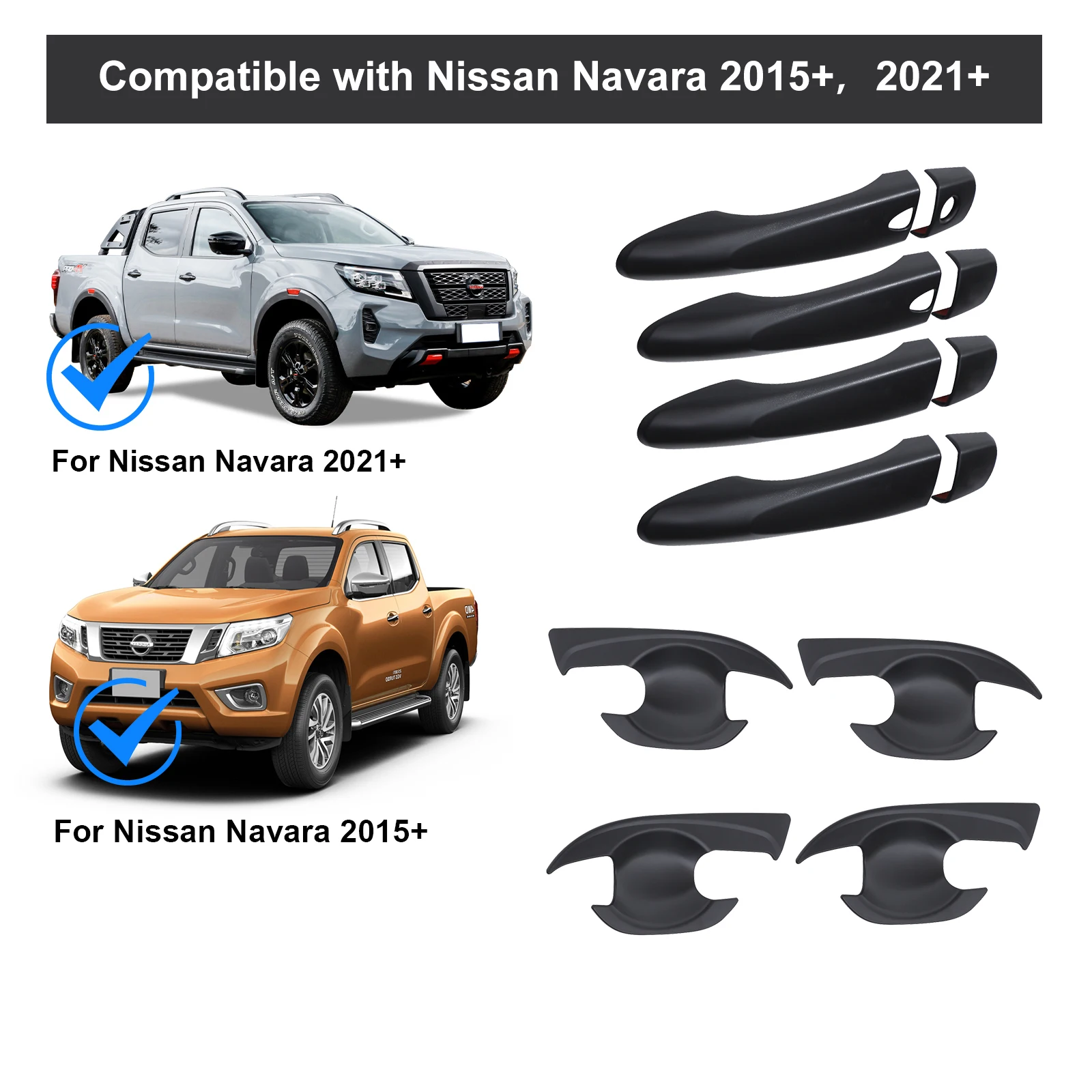 닛산 나바라 NP300 2015-2025 ST SL 4PCS 사이드 도어 핸들 커버 자동차 액세서리 볼 인서트 스크래치 커버 트림 픽업 트렁크
