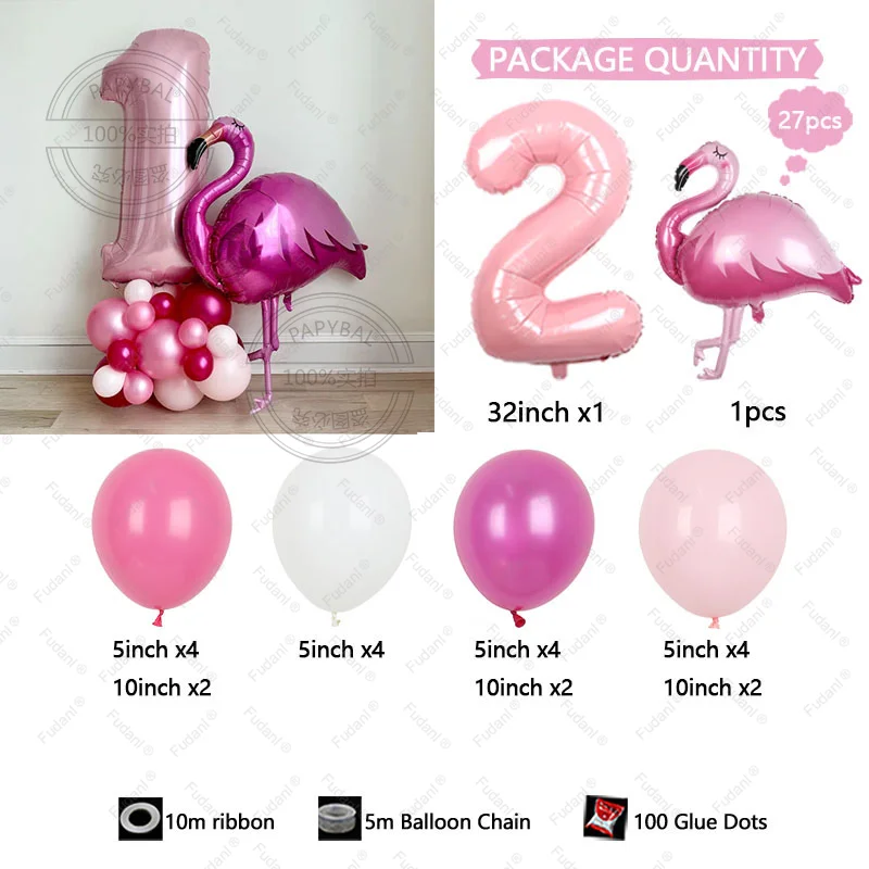 27 قطعة هاواي فلامنغو موضوع بالونات حفلة عيد ميلاد الديكورات 32 بوصة الوردي عدد 1-9 احباط الكرة فتاة عيد ميلاد - الطفل
