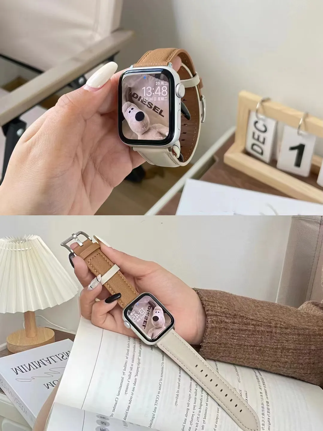 

Litchi Grain Leather Strap for Apple Watch Band 42mm 38mm 40/44mm SE8 7 6 5 4 3 49Ultra Soft Bracelet Correa for Iwatch 41/45mm