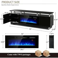 70" Fireplace TV Stand, with Electronic Flame and LED Lights, Luxury High Gloss Finish Entertainment Center, TV Console Cabinet 2
