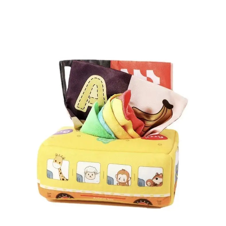 Soft Cloth Toys Newborn Baby 0-12 Months Nontoxic Fabric Crinkly Toy Bus/Park Tissue Box Sensory Toddler Early Education Toys