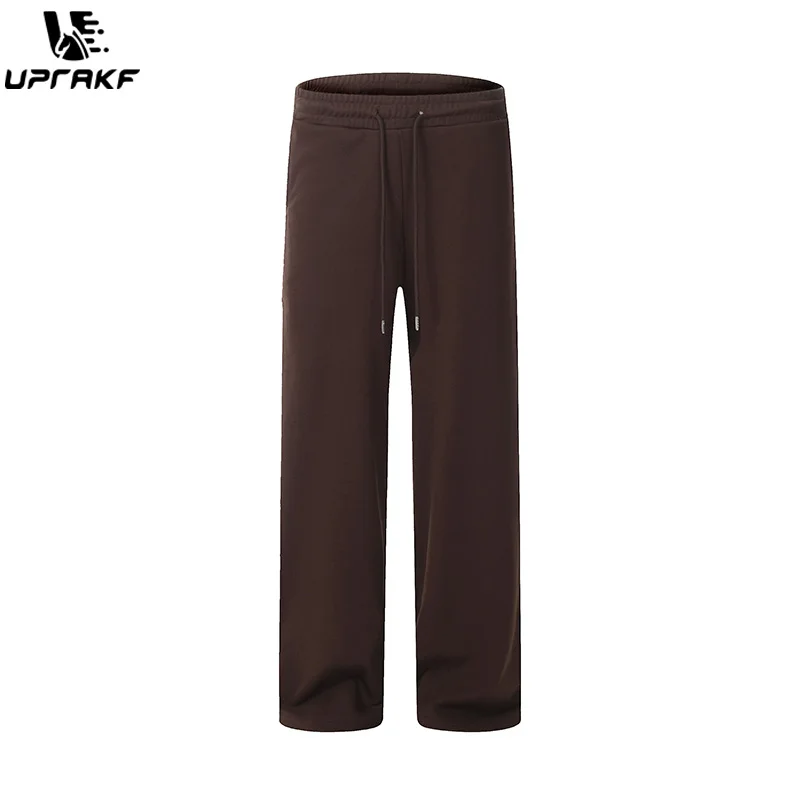 UPRAKF Drawstring Trousers Comfort Casual Streetwear Autumn Pantalones Solid Color Straight-leg Sports Style