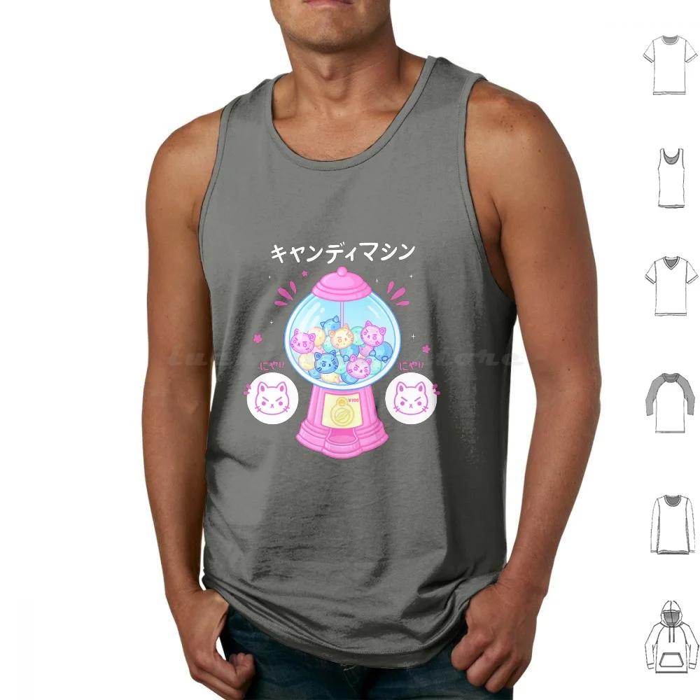 Gumball Machine Tank Tops Print Cotton Gumball Sweet Candy Neko Cat Kitten Kitty Gum Bakery Kawaii Cute Angry Pink