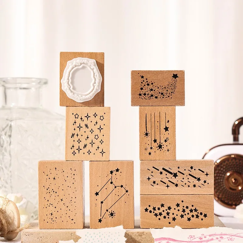 EXAOMBLE Wooden Month Stamper Months Scrapbook Seal Carving Lines For