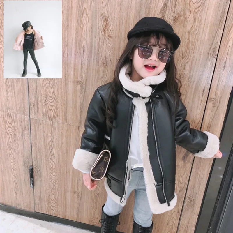 

Girls Jacket Leather Motorcycle Kids Coats Fleece Children Jacket Winter Autumn