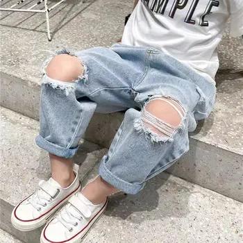 Summer Childrens Worn Jeans For Boys and Girls Spring 2023 New Childrens Long Pants Fashionable Korean Edition Trend Kids 1