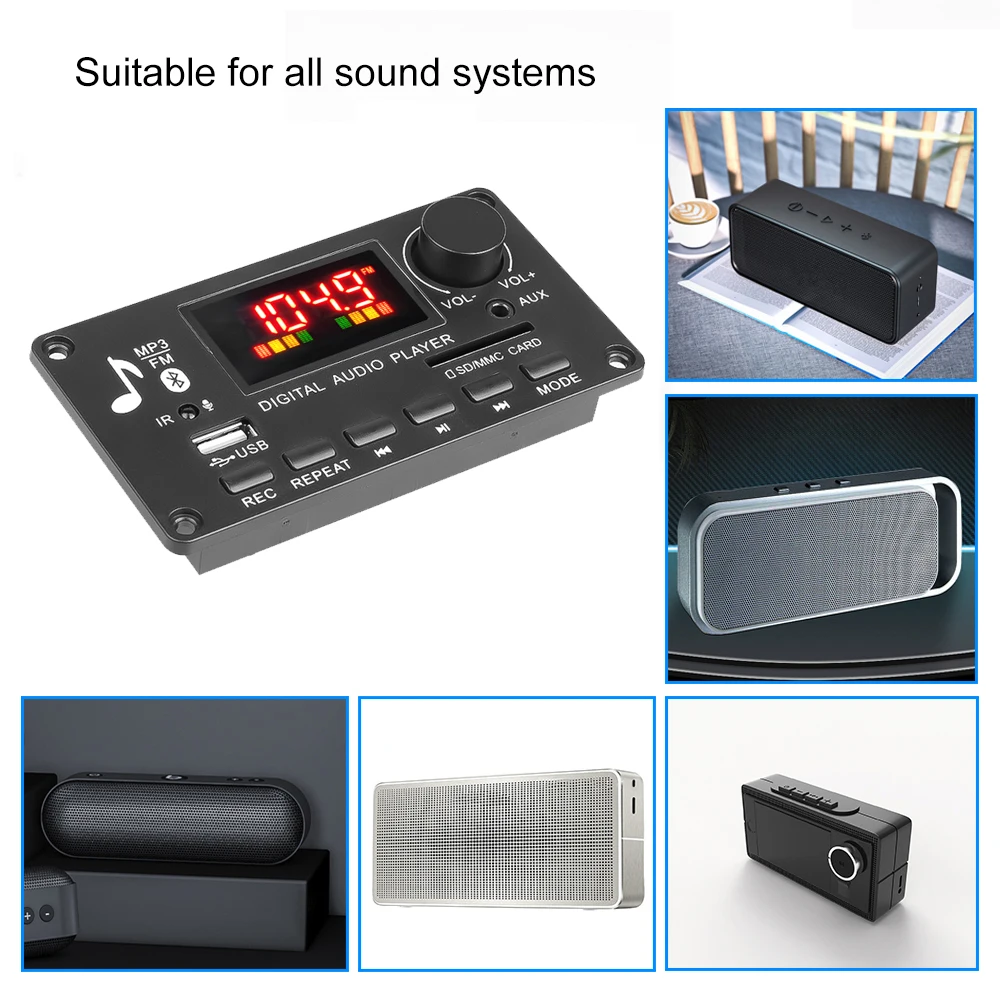 9V-12V MP3 Decoder Board Wireless Bluetooth 5.0 2x40W Amplifier USB TF FM Radio Module Car Palyer For Car Audio Kit DIY Speaker