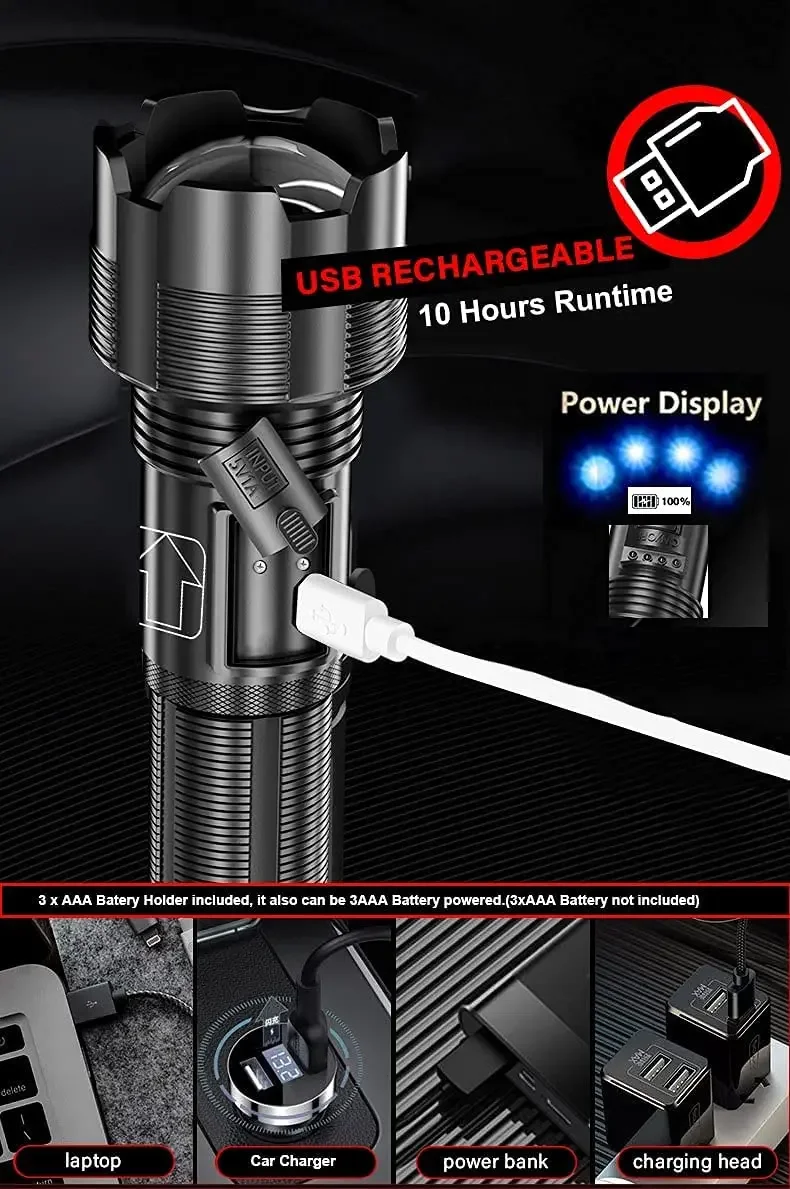 높은 루메 Led 손전등 고품질 P70.2 P50.2 전술 사냥 토치 Usb 충전식 Zoomable 랜턴 18650 AAA 배터리