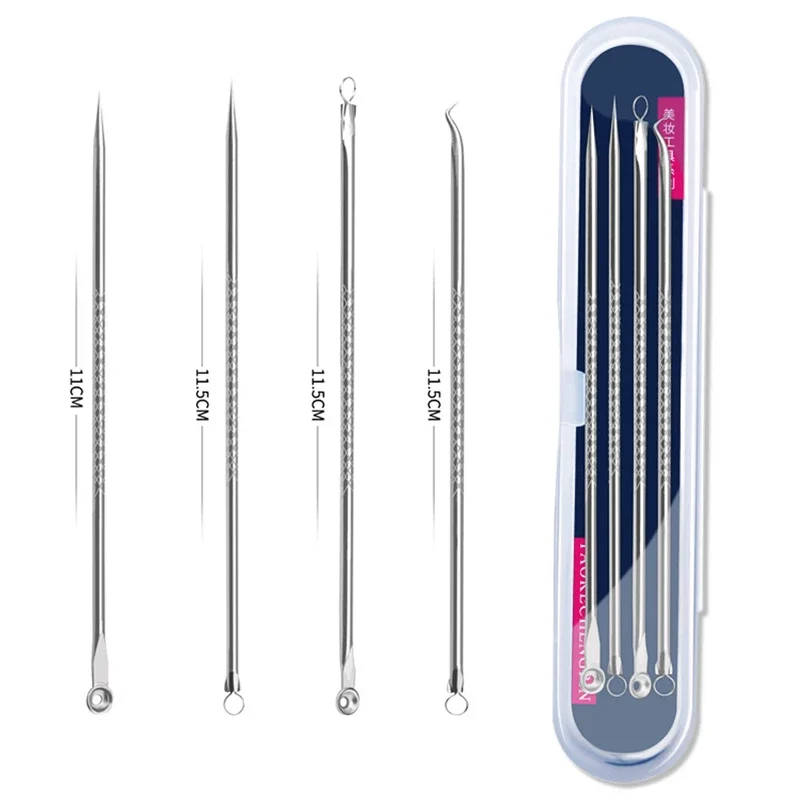 Acne Blackhead Comedone Black Spot Pimple Blemish Remover Skin Care Women Beauty Acne Treatment Pore Cleanser Needle Hook 4PCS