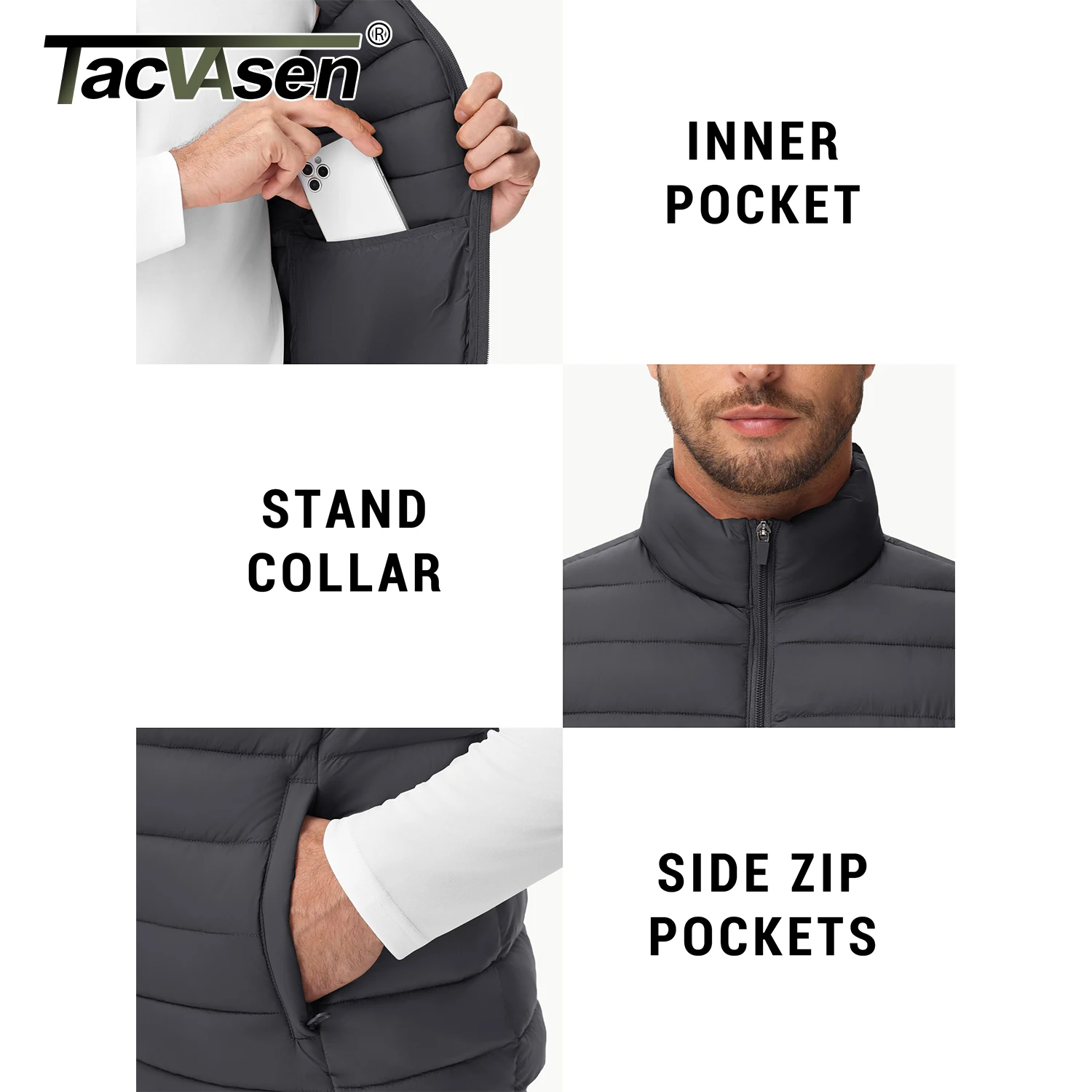 TACVASEN Lightweight Puffer Vest Mens Windproof Vest Sleeveless Winter Jacket Casual Coat Warm Thicken Waistcoat Streetwear puffer jacket