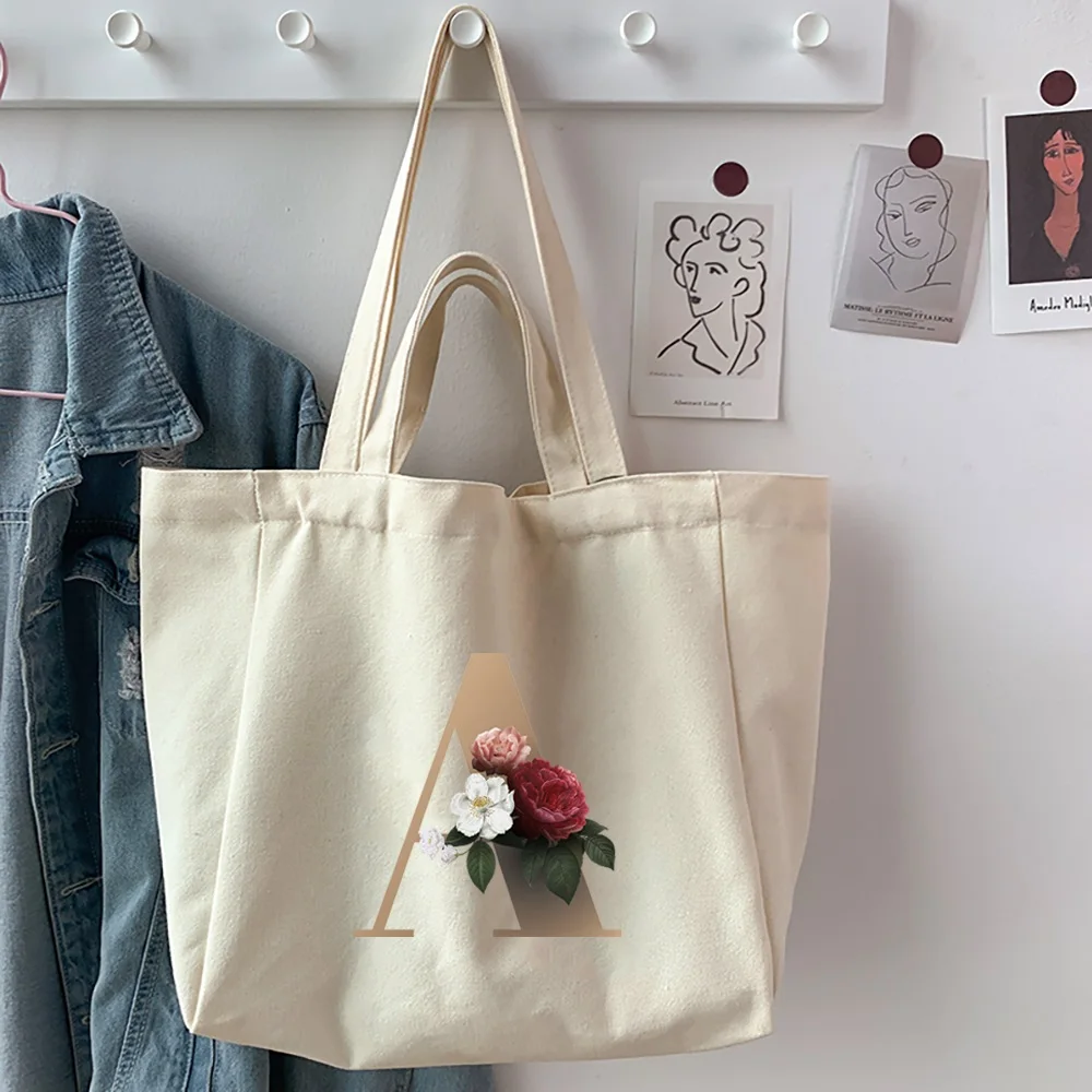 Fashion Gold Letter Name Printing Foldable Shopping Bag Tote Shoulder Bag Handbags Large-capacity for Travel Shopper Grocery Bag
