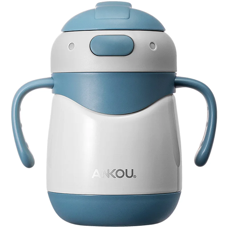 

Stainless steel baby sippy cup keep warm 6 hrs leak-proof choking-proof feeding straw with gravity ball children's drinking blue