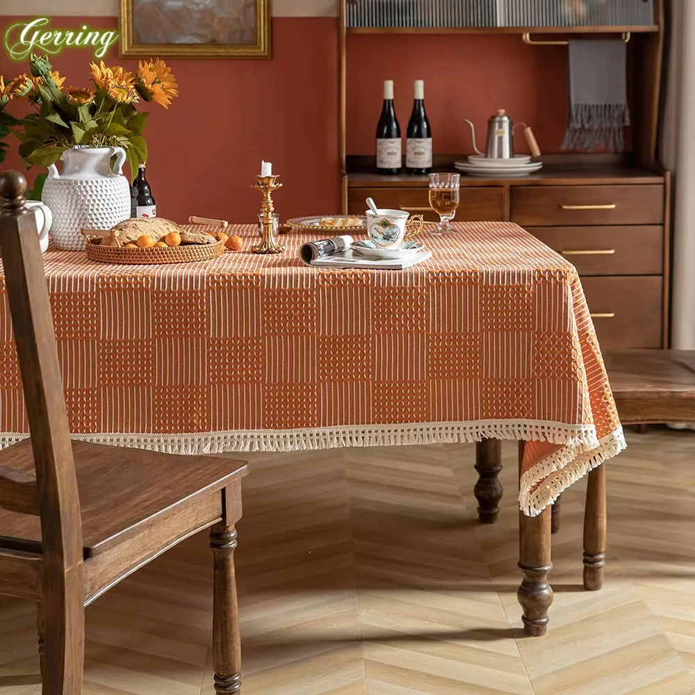 

Gerring Thick Table Cloth Jacquard Coffee Table Cover Orange Rectangular Tablecloth American Country Home Christmas Tablecloth