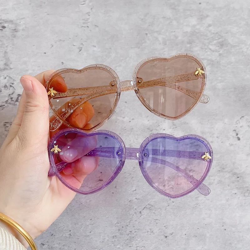Children Sunglasses Girl Glitter Heart Shape Cartoon Sunshade Anti-UV Party Gift Fashion Eyewear