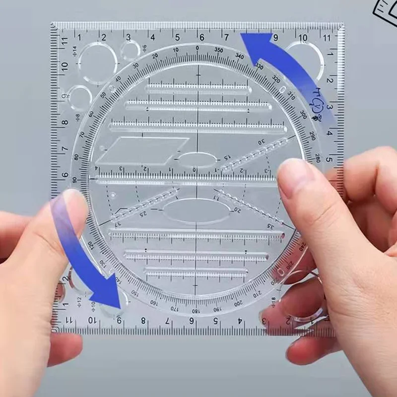 

Rotatable Drawing Template Multifunction Geometry Circle Drafting Measuring Scale Ruler Stationery Student School Supplies