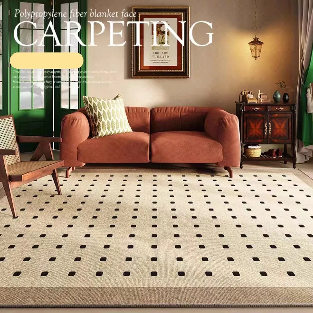 

Large Living Room Carpet Vintage Premium Tea Table Carpets Black White Checked Bedroom Area Rug American Style Modern Simple Mat