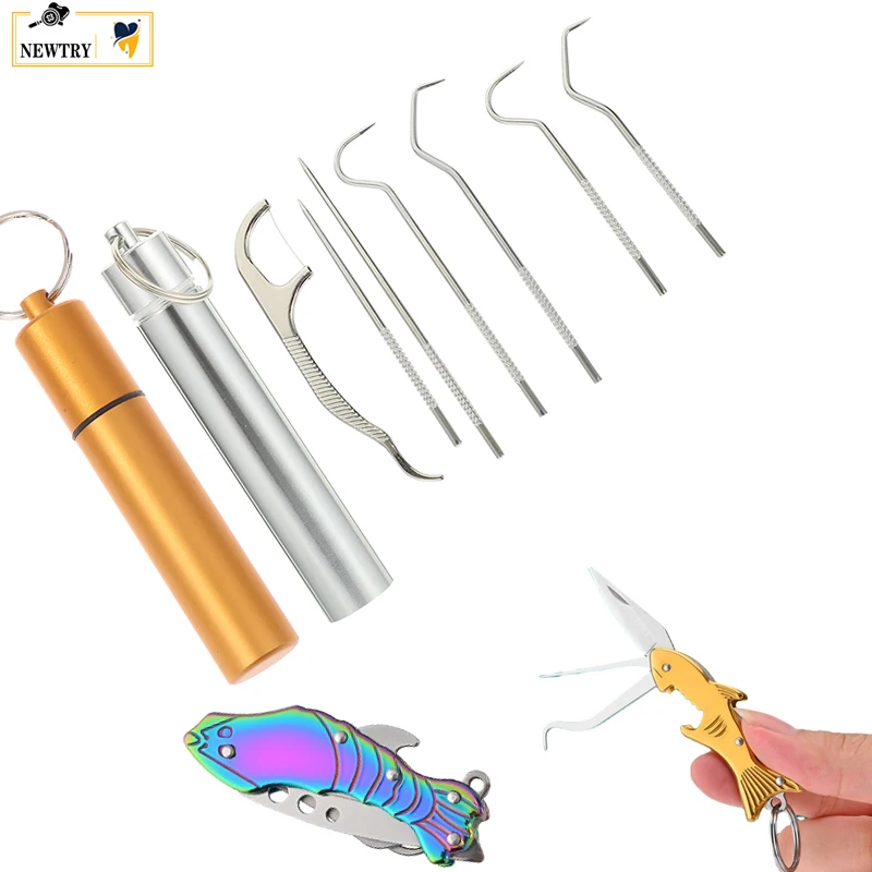 

Creative Mini Dental Toothpick Stainless Steel Oral Cleaning Floss Pick Reusable Knife Tooth Tartar Removal Tool Multi-function