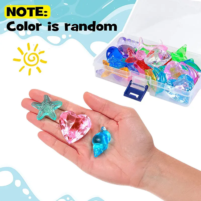 Kids Summer Pool Diving Treasure Hunt Game Ocean Treasure Acrylic Gems Underwater Water Games Pool Accessories Set Children Toys 5