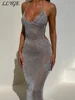 Sexy Knit Embroidery Long Beach Dress Women Slim Halter Backless Sleeveless See Through Party Dresses 2025 Summer Lady Robes New 5