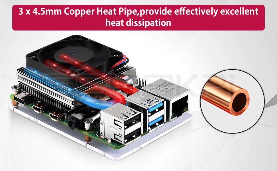 geeekpi novo ultra fino torre cpu ventilador de refrigeração radiador dissipador de calor cooler para raspberry pi