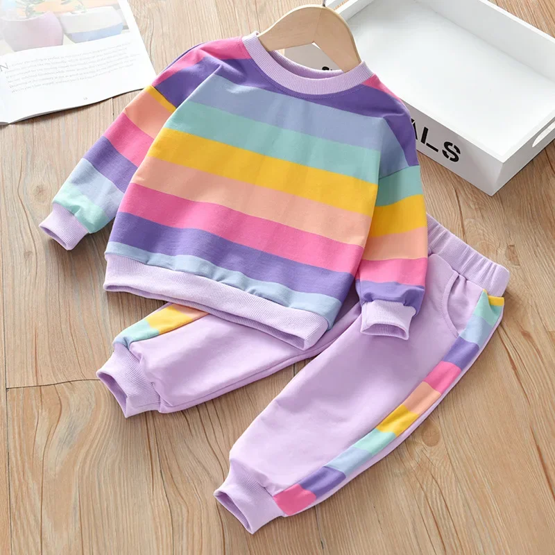 Girls Clothing Sets Kids Sweatshirt+pant 2pcs Suit Spring Autumn Tracksuit Children's Rainbow Sportswear Clothing Casual