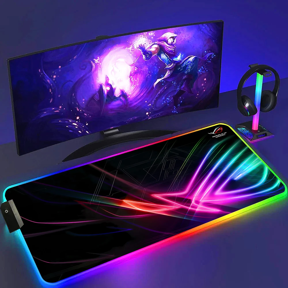 thumbnail image 1 of Alfombrilla de ratón negra Asus Rgb Gaming Mause Mat alfombrillas de Anime alfombra de jugador Pc Xxl almohadillas lindas teclado de juego grande alfombra alfombrilla de ratón retroiluminada, 1 of 5