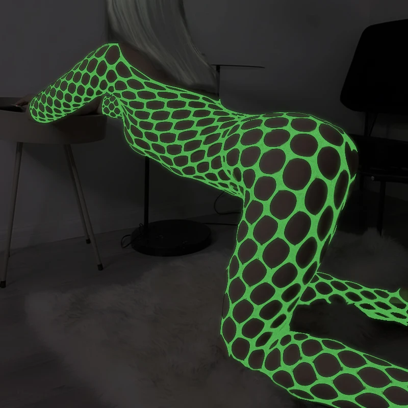 

One-piece Luminous Crotchless Sexy Lingerie Bodystockings ​Women Bodysuits Underwear Babydoll Fishnet Erotic Noctilucent Costume