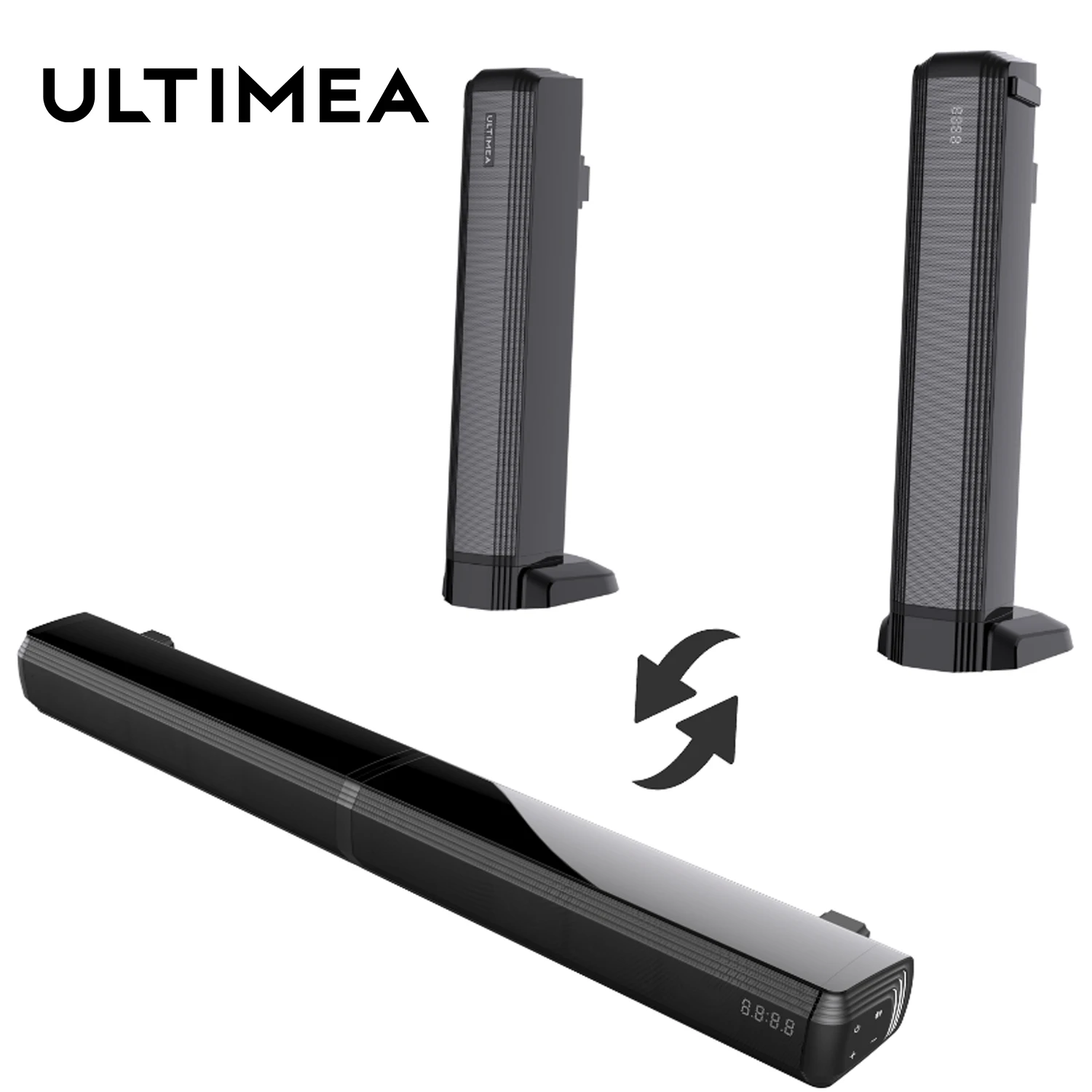 Ultimea 2.2Ch 100W Soundbar Tv, Soundbar Bluetooth Staccabili 2 In 1, Basso Regolabile Per Altoparlanti Tv