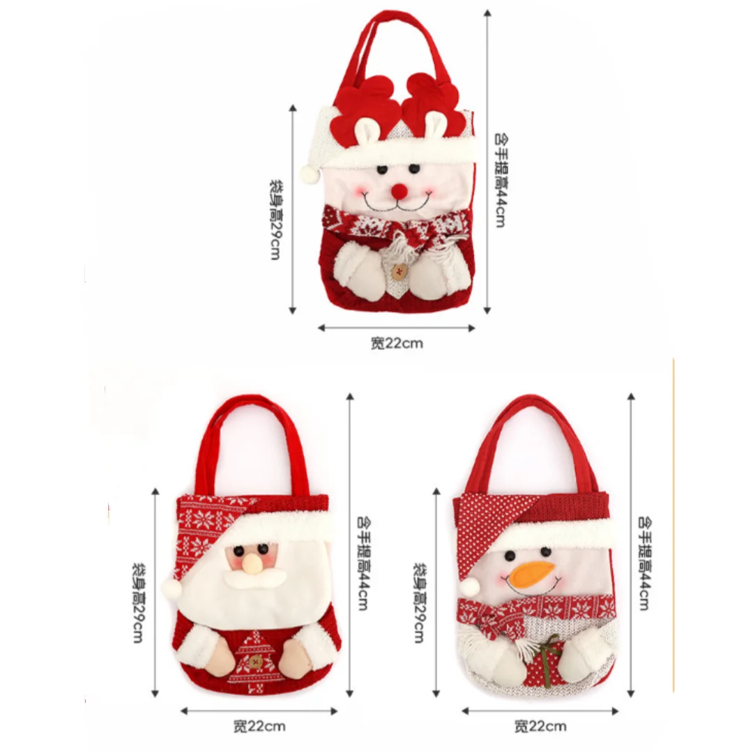 New Year Christmas Gift Bag Flip Hat Cartoon Santa Claus Snowman Candy Bags Knitted Velvet Handbag Children Storage Tote Bag