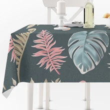 Leaves Green Plant Rectangular Tablecloth Golden Garden Nordic Style Dining Table Waterproof Anti-stain for Home Kitchen