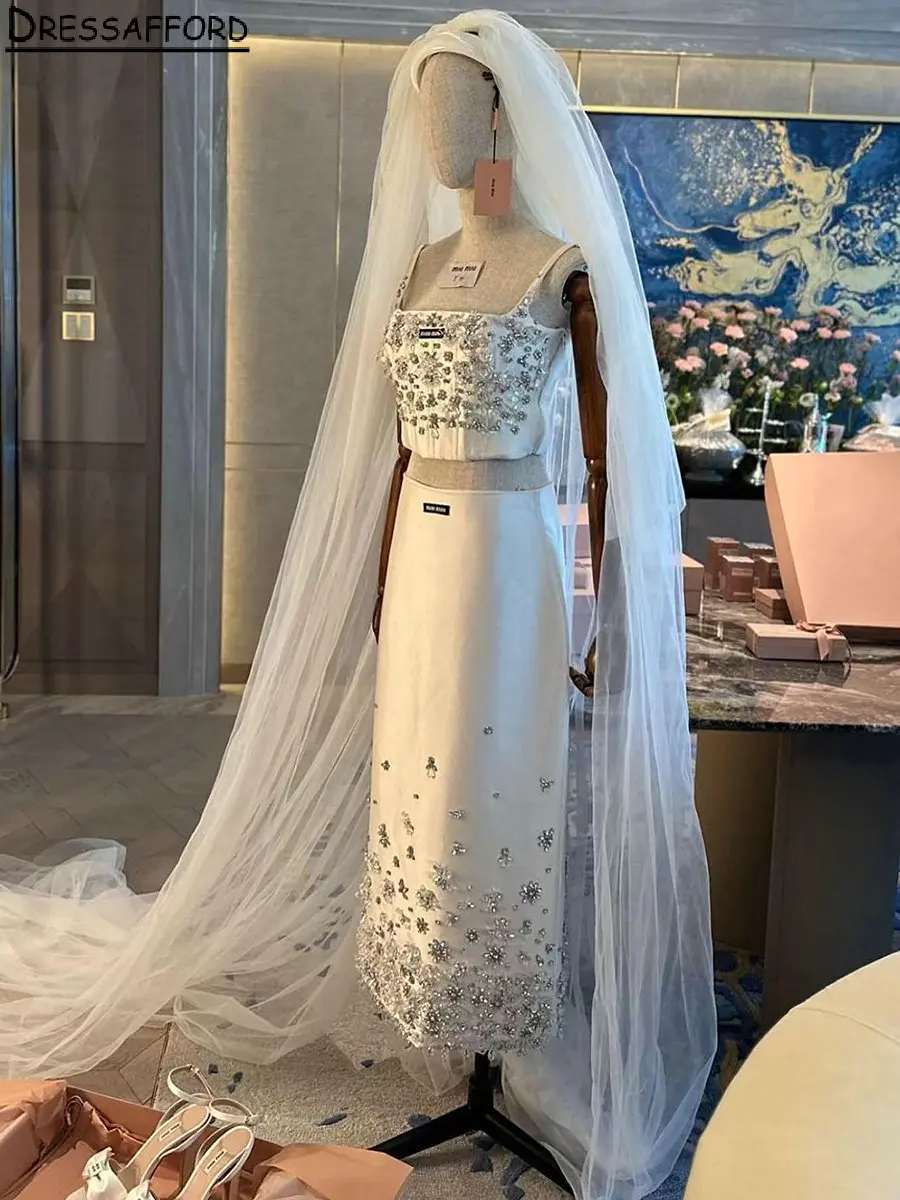 

Dubai Two Pieces Spaghetti Strap A-Line Evening Dresses Crystal Beading Arab Formal Party Gowns