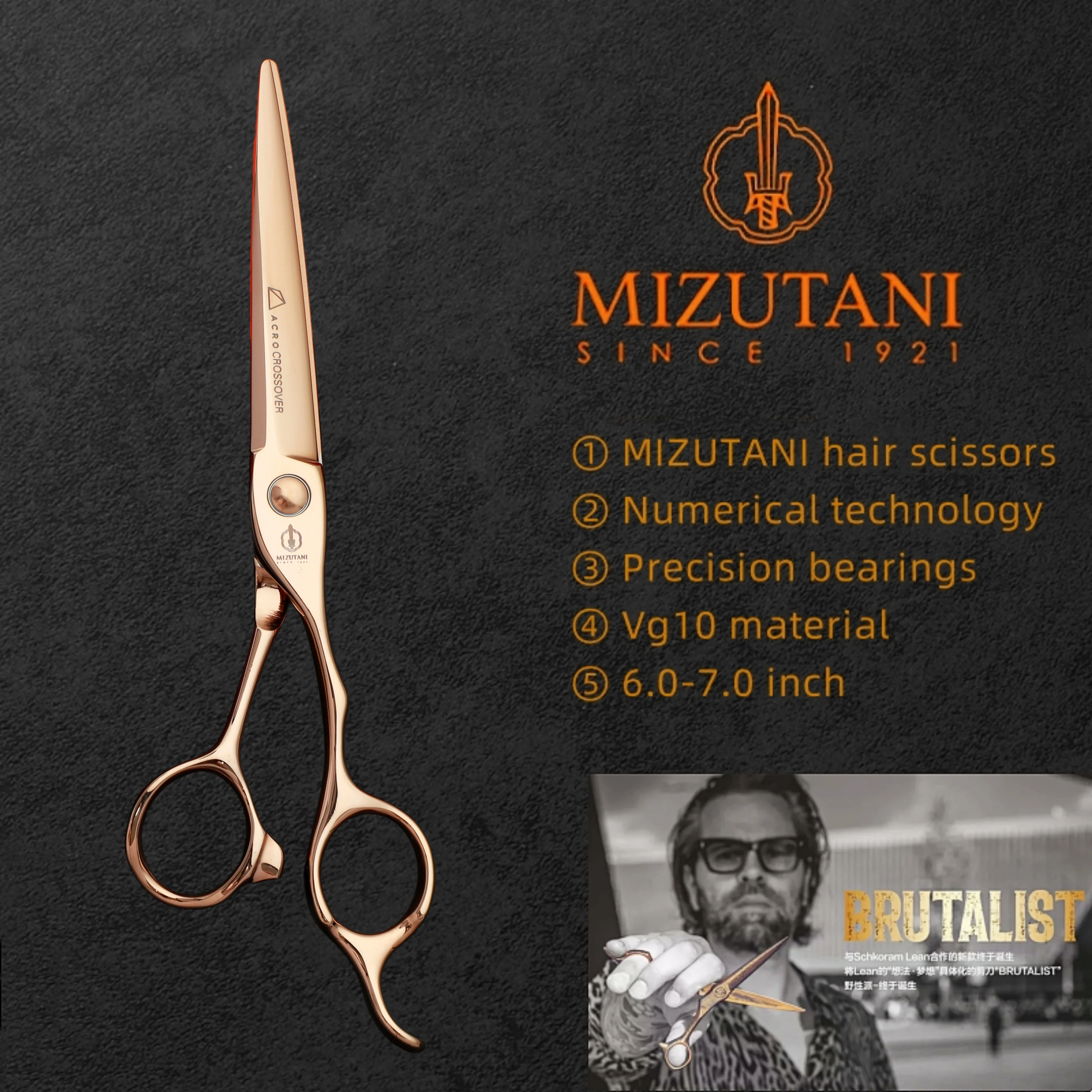 

MIZUTANI barber scissors 6.0/6.5/7 inch golden scissors VG10 Material hair scissors Barber shop professional hairstylistscissors