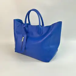 Women's Stylish Vegan Leather Oversized Handbag - Elegant and Spacious Shopping Tote (Blue)