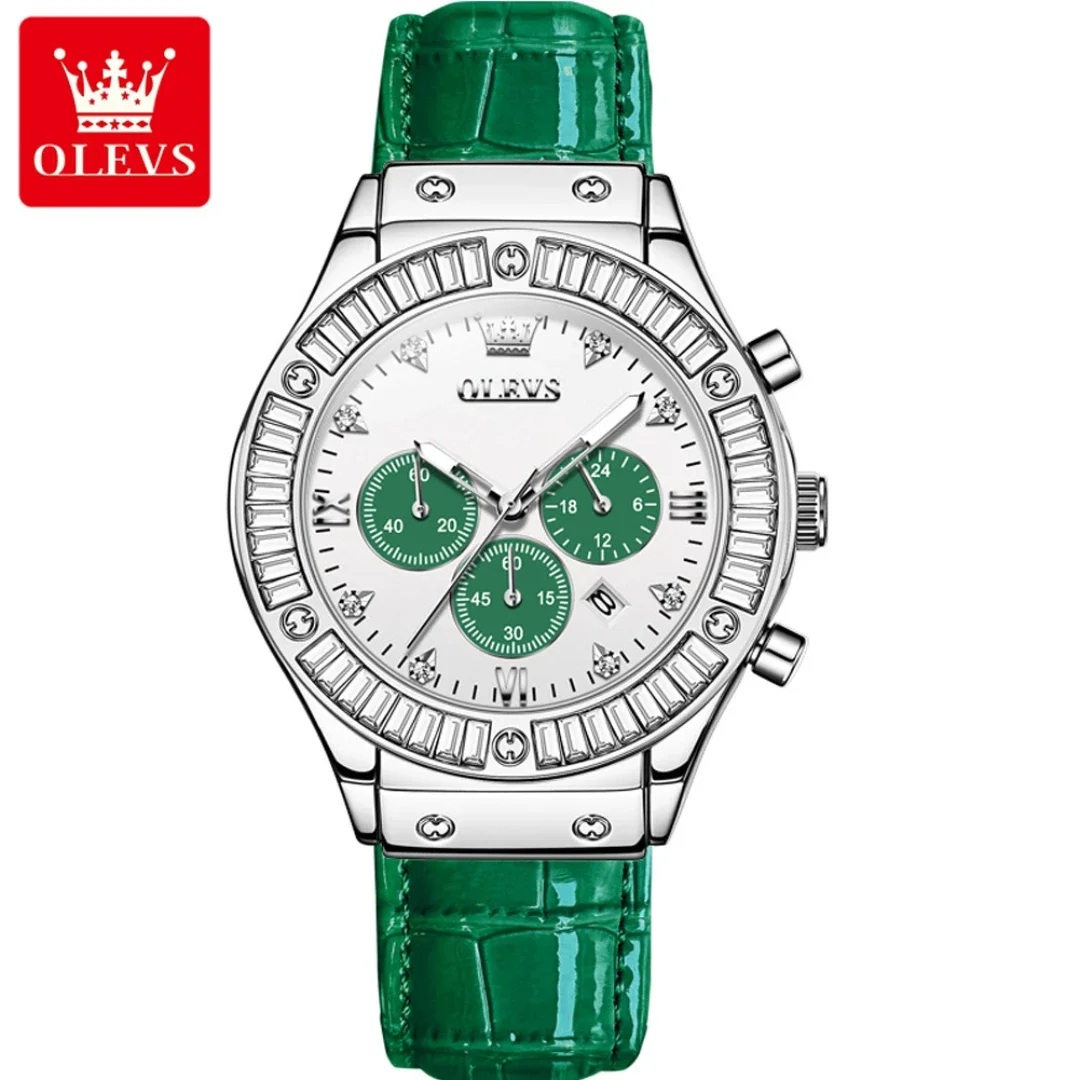 

OLEVS 9978 Quartz Fashion Watch Genuine Leather Watchband Round-dial Chronograph Calendar