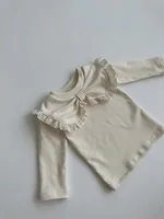 2024 Autumn New Baby Girl Long Sleeve T Shirts Infant Bow Bottoming Shirt Floral Casual Tops Toddler Kids Clothes Baby Tees 5