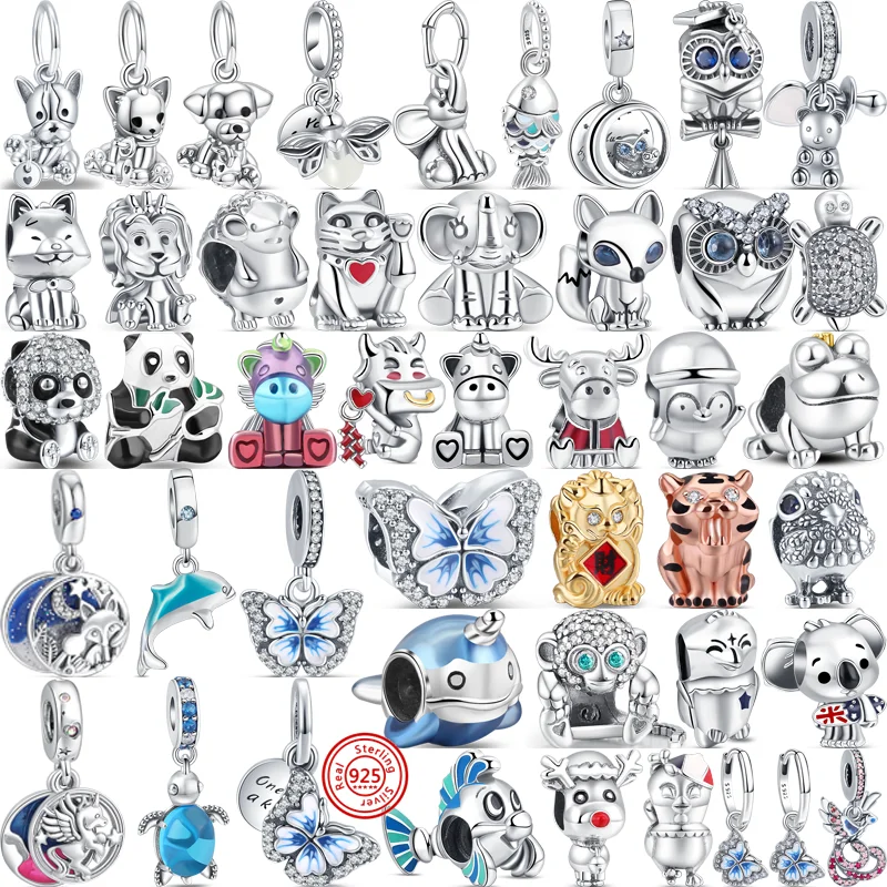 2024 Nuovo 925 Argento Panda Pulcino Gufo Farfalla Unicorno Rosa Bruco Perline Fit Originale Pandora Charms Bracciali Gioielli Donna