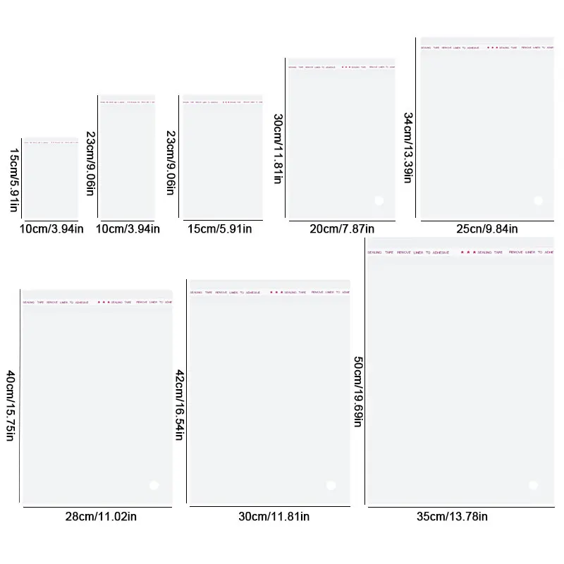 Self-Adhesive Transparent Plastic Gift and Storage Bags, Various Sizes, Multi-Purpose Use