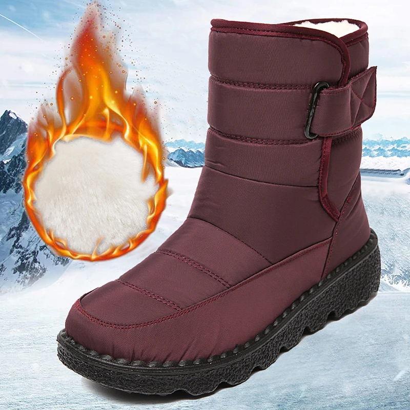 Women Snow Boots Non Slip Waterproof Snow Boots for Women Thick Plush Winter Ankle Boots Woman Platform Keep Warm Cotton Padded Shoes