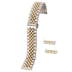 Stainless Steel Watch Band Strap with Hollow Arc Interface and Tool Pins - 13mm (Silver Rose Gold)